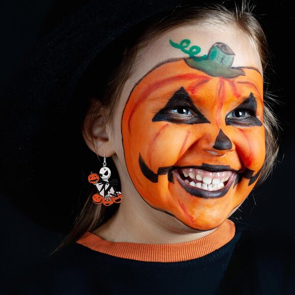 Nightmare Skeleton Earrings Women Skull Dangle Horror Jewelry Pumpkin King Gift - Picture 3 of 8